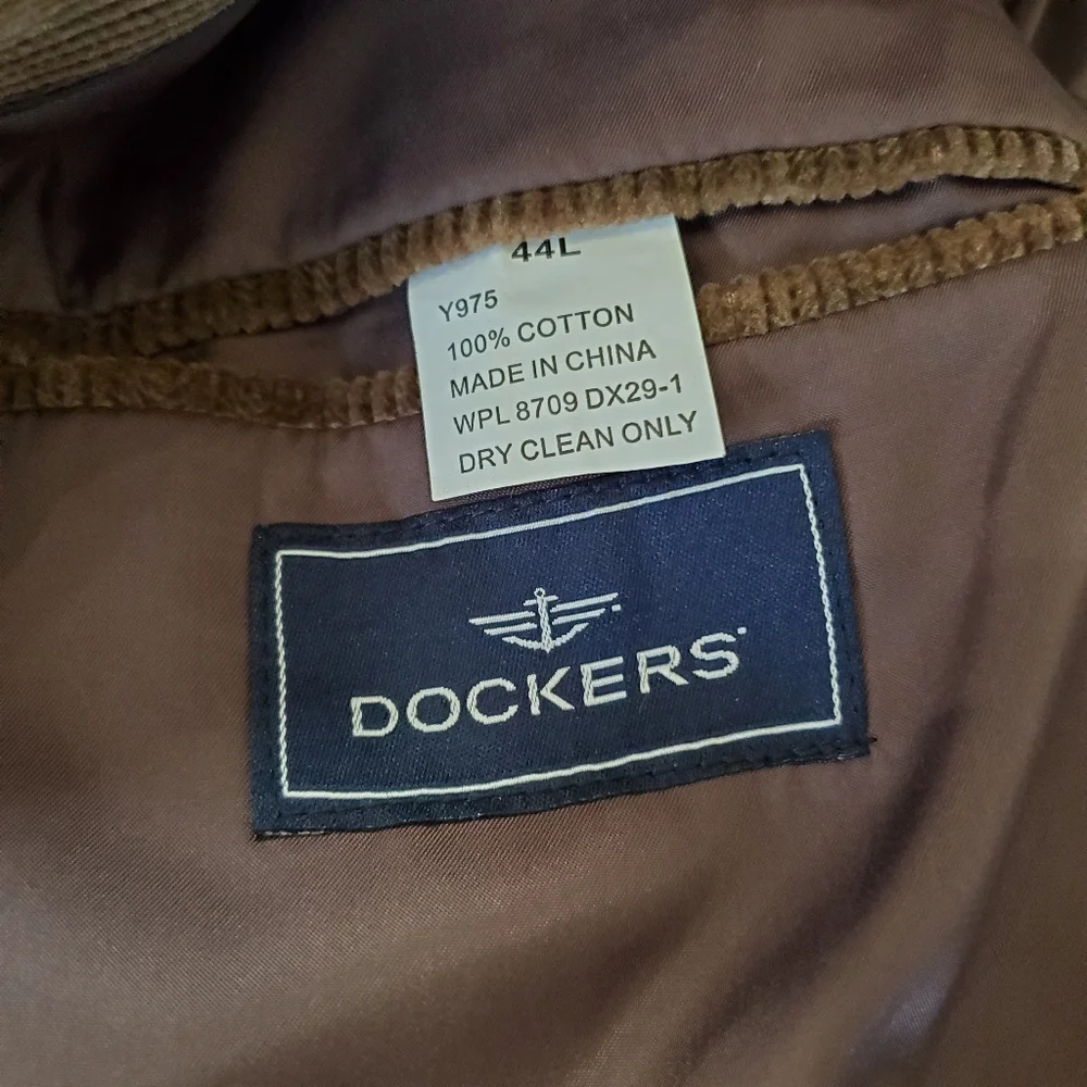 DOCKERS Men 44L Brown Corduroy Sport Coat Jacket Blazer 2 Button Office Casual